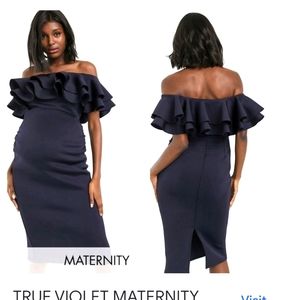 True Violet exaggerated frill dress in navy size 12